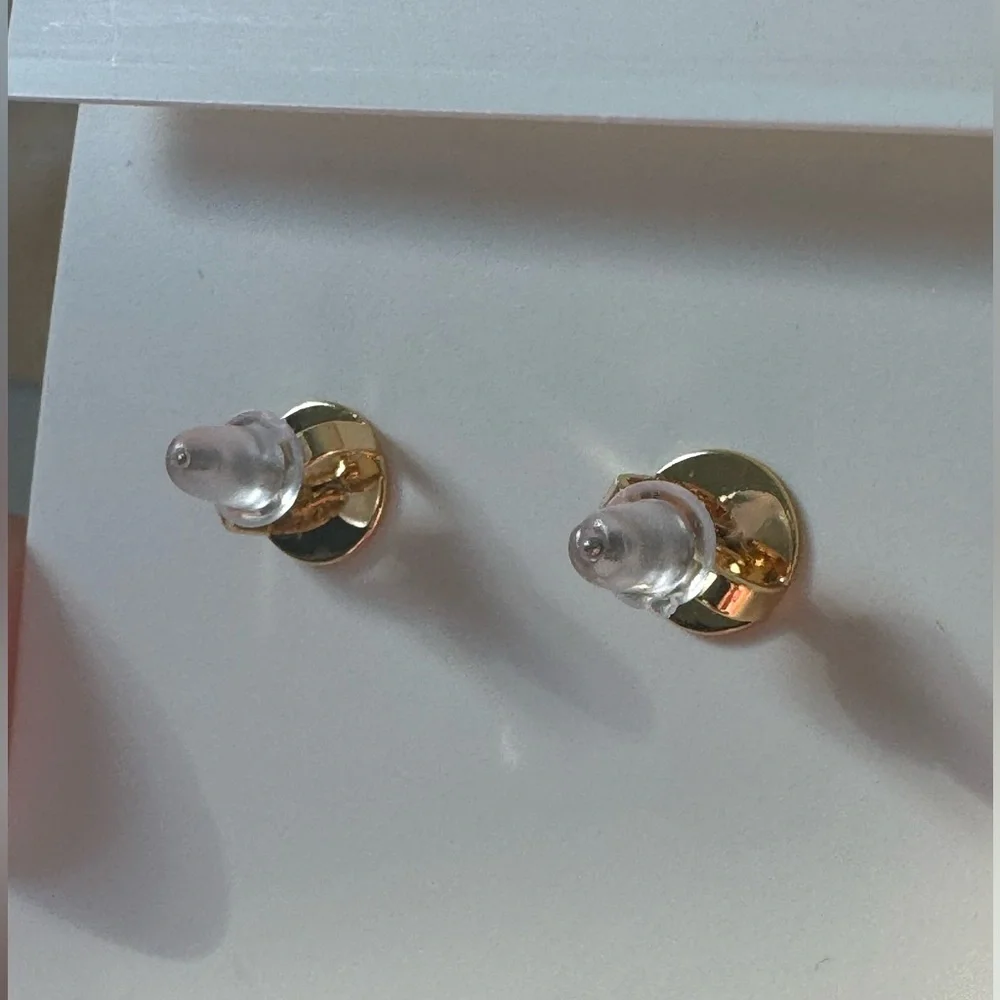 Tory Burch New Kira Black Enamel Heart Pave Crystals Gold-Toned Stud Earrings
